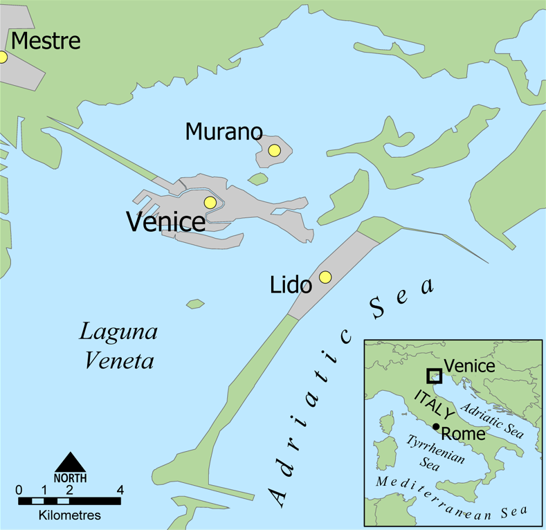 ベネチアとムラーノ島の地図