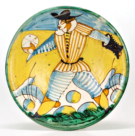 アルレッキーノを描いた皿、17世紀、国際陶磁器博物館