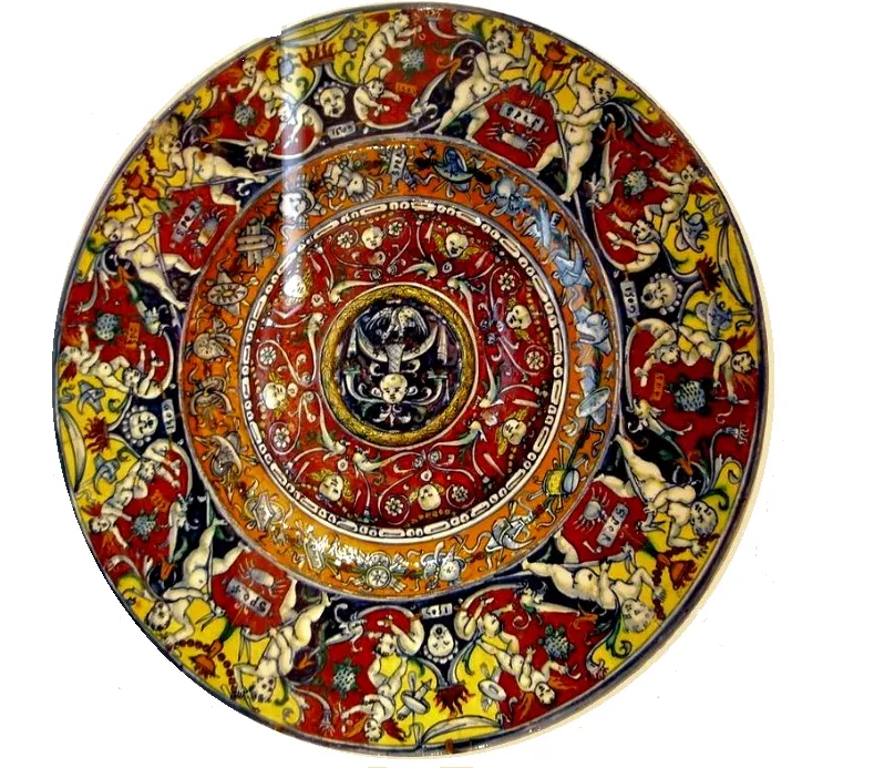 洗面器、装飾に使用されている赤い顔料の組成は現在でも謎に包まれている。1509年、モンテルーポ陶器博物館