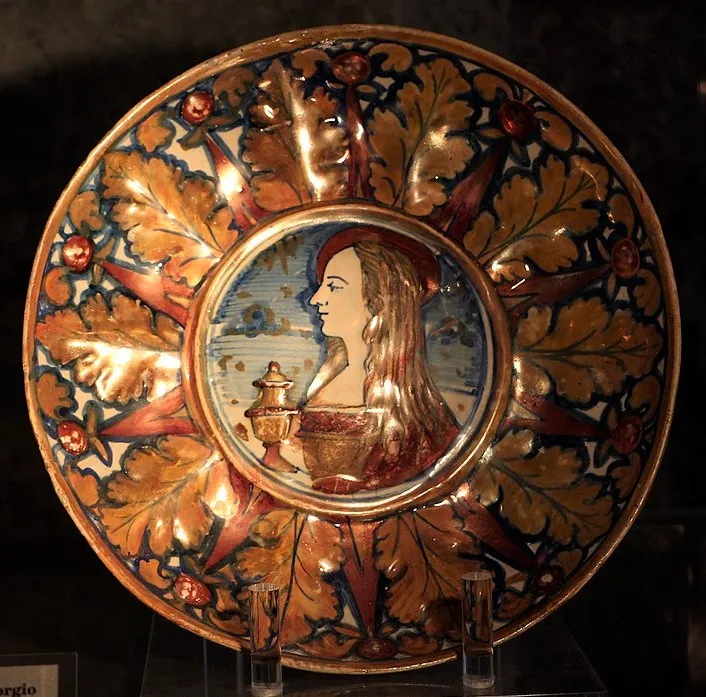 グッビオのラスター彩、ジョルジョ・アンドレオーリ作「マグダラのマリア」、16世紀中頃、グッビオ市立博物館